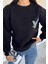 Kadın Ön ve Sırt Kelebek Baskılı Üç Iplik Şardonlu Bisiklet Yaka Sweatshirt P-00018482 2