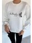Kadın Kelebek Baskılı Bisiklet Yaka Üç Iplik Şardonlu Sweatshirt P-00018481 3