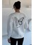 Kadın Kelebek Baskılı Bisiklet Yaka Üç Iplik Şardonlu Sweatshirt P-00018481 4