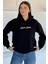 Kadın Kapüşonlu Kanguru Cepli Baskılı Üç Iplik Şardonlu Sweatshirt P-00018480 1