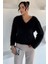 Kadın V Yaka Sakallı Yumoş Triko Bluz P-00018497 1