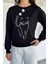 Kadın Bisiklet Yaka Ön Baskılı Sweatshirt P-00018475 1