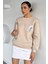 Kadın Ön ve Sırt Baskılı Bisiklet Yaka Üç Iplik Şardonlu Sweatshirt P-00018477 1