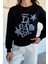 Kadın Bisiklet Yaka Baskılı Taş Işlemeli Sweatshirt P-00018484 2
