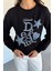 Kadın Bisiklet Yaka Baskılı Taş Işlemeli Sweatshirt P-00018484 3