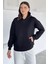 Kadın Kapüşonlu Kanguru Cepli Üç Iplik Şardonlu Sweatshirt P-00018483 1