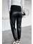 Kadın Bel ve Paça Lastikli Suni Deri Pantolon P-00018468 4
