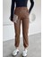 Kadın Bel ve Paça Lastikli Suni Deri Pantolon P-00018468 3