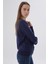Kadın Lacivert %100 Organik Pamuk Bisiklet Yaka Triko Kazak Bluz TRIST-6101 2