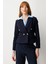Kadın Kruvaze Yaka Kaşe Ceket 5073 Lacivert 2