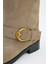 Çizme 2519 - Eskitme Gold Tokalı Biker Vizon Süet Kadın Çizme 4