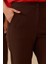 Kadın Beli Lastikli Bilek Boy Pantolon 0015 Kahverengi 2