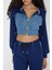Denim Detaylı Kapşonlu Crop Eşofman Takım - Mavi-Lacivert Mavi-Lacivert - L 3