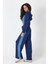 Denim Detaylı Kapşonlu Crop Eşofman Takım - Mavi-Lacivert Mavi-Lacivert - L 5