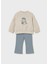 1-4 Yaş Kız Bebek Ikili Takım – Çiçek Detaylı Bej Şardonlu Sweat ve Mavi Bol Paça Tayt 1