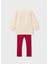 4-10 Yaş Kız Çocuk Bej Kedi Baskılı Şardonlu Sweat ve Kırmızı Kaşkorse Tayt Takım 2