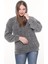 Wellsoft Kadın Sweatshirt - Kışlık Kadın Gri Sweatshirt Peluş Düşük Omuz 1
