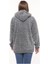 Kapüşonlu Welsoft Peluş Gri Hırka - Cepli Kapüşonlu Fermuarlı Kışlık Peluş Gri Hırka Ceket 3
