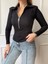Siyah Yaka Fermuarlı Fitilli Bluz 1