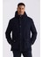 Lacivert Comfort Fit Kapüşonlu Yünlü Mont 5