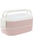Ofis ve Okul Için Beslenme Kabı - 2 Katlı, Çatal & Kaşık Dahil - Pembe 2