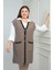 Kadın Şerit Detaylı Cepli Büyük Beden Simli Triko Uzun Yelek 3