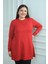 Kadın Yanları Düğme Detaylı Yırtmaçlı Büyük Beden Triko Tunik Bluz 1