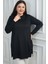 Kadın Yanları Düğme Detaylı Yırtmaçlı Büyük Beden Triko Tunik Bluz 3