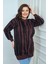 Kadın Önü Düğme Detaylı Simli Boyuna Çizgili Büyük Beden Triko Tunik Kazak 1