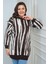 Kadın Önü Düğme Detaylı Simli Boyuna Çizgili Büyük Beden Triko Tunik Kazak 1