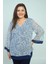 Kadın V Yaka Desenli Büyük Beden Şifon Bluz 1