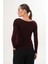 Kayık Yaka Yumuşak Kumaş Bordo Bluz 5