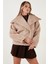 Oversize Geniş Yaka Çıtçıt Düğmeli Astarlı Peluş Mont Bayan Mont 6839623 3