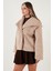 Oversize Geniş Yaka Çıtçıt Düğmeli Astarlı Peluş Mont Bayan Mont 6839623 5