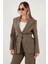 Regular Fit Kruvaze Yaka Kemerli Blazer Ceket Bayan Ceket 6839367 5
