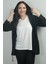 Kadın Kapüşonlu Önü Düğmeli Cepli Fistolu Büyük Beden Hırka 4
