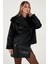 Oversize Geniş Yaka Çıtçıt Düğmeli Astarlı Peluş Mont Bayan Mont 6839623 3