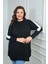Kadın Kolları Şeritli Büyük Beden Tunik Bluz 1