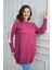 Kadın Kolları Şeritli Büyük Beden Tunik Bluz 1