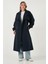 Pamuklu Oversize Kruvaze Yaka Düğmeli Uzun Trençkot Bayan Trençkot 6839605 4