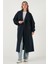 Pamuklu Oversize Kruvaze Yaka Düğmeli Uzun Trençkot Bayan Trençkot 6839605 5