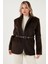Regular Fit Astarlı Kemer Detaylı Peluş Dokulu Ceket Bayan Ceket 6839490 3