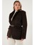 Regular Fit Astarlı Kemer Detaylı Peluş Dokulu Ceket Bayan Ceket 6839490 4