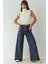Kadın Yüksek Bel Geniş Bacaklı Kot Pantolon Koyu Mavi Denim 10