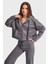 Itsbasic Kadın Antrasit Örme Kumaş Flare Eşofman Büstiyer ve Fermuarlı Sweatshirt 3'lü Kombin Takım 3