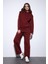 Bordo Kapüşonlu Basic Kadın Sweatshirt 1