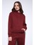 Bordo Kapüşonlu Basic Kadın Sweatshirt 3