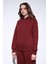 Bordo Kapüşonlu Basic Kadın Sweatshirt 5