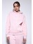 Pembe Kapüşonlu Basic Kadın Sweatshirt 3