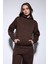 Kahve Kapüşonlu Basic Kadın Sweatshirt 3